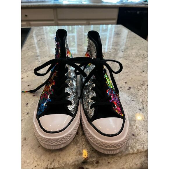 Converse Chuck 70 Pride Rainbow Sequin High Too Sneaker sz 6.5 - Picture 4 of 11